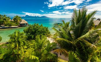 Overwater bungalows with best beach for snorkeling, Tahiti, Fren